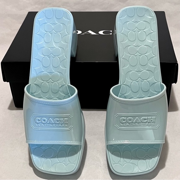 Coach Scarlett Rubber Block Heel Sandals Size 10 Sea Mist (Green/Blue) - Picture 4 of 13